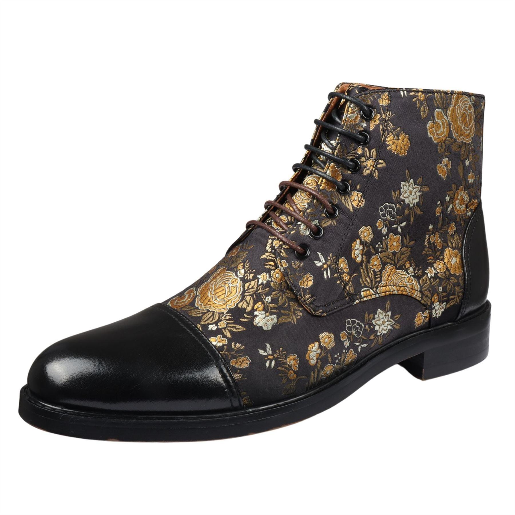 Men's Boot Oxford Brogue Floral Print Lace Up Leather Ankle Boots - Knighthood Store