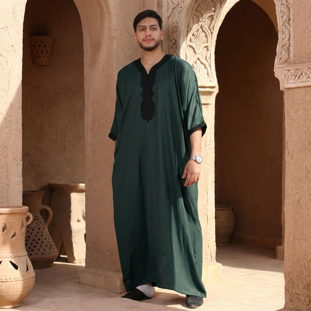 Men's Half Sleeve Embroidery Moroccan Thobe