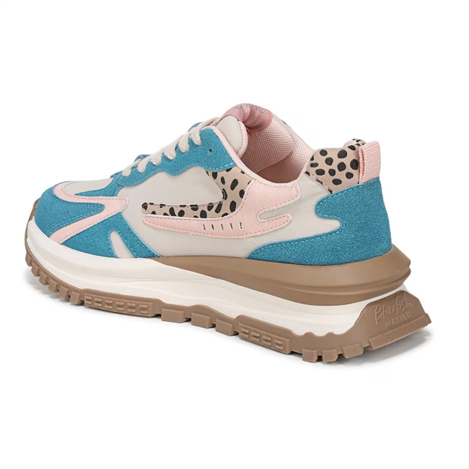 Leo - Women's Pink Blue Retro Lace-Up Sneakers