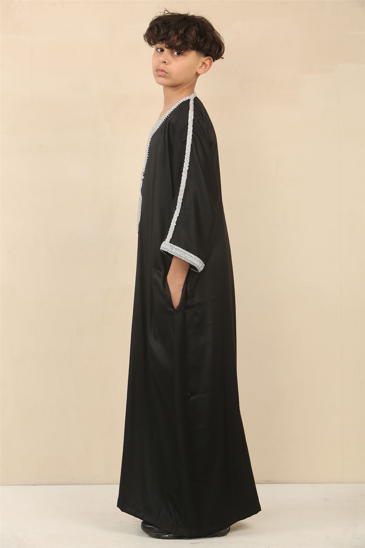 Boys Moroccan Thobe Short Sleeve Gandoura Embroidery Kaftan Jubba