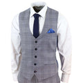 Mens Marc Darcy 3 Piece Suit Grey Prince Of Wales Blue Check Vintage Retro - Knighthood Store