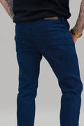 Mens Stretch Denim Jeans Navy Stonewash Black Premium Milano Smart Casual - Knighthood Store