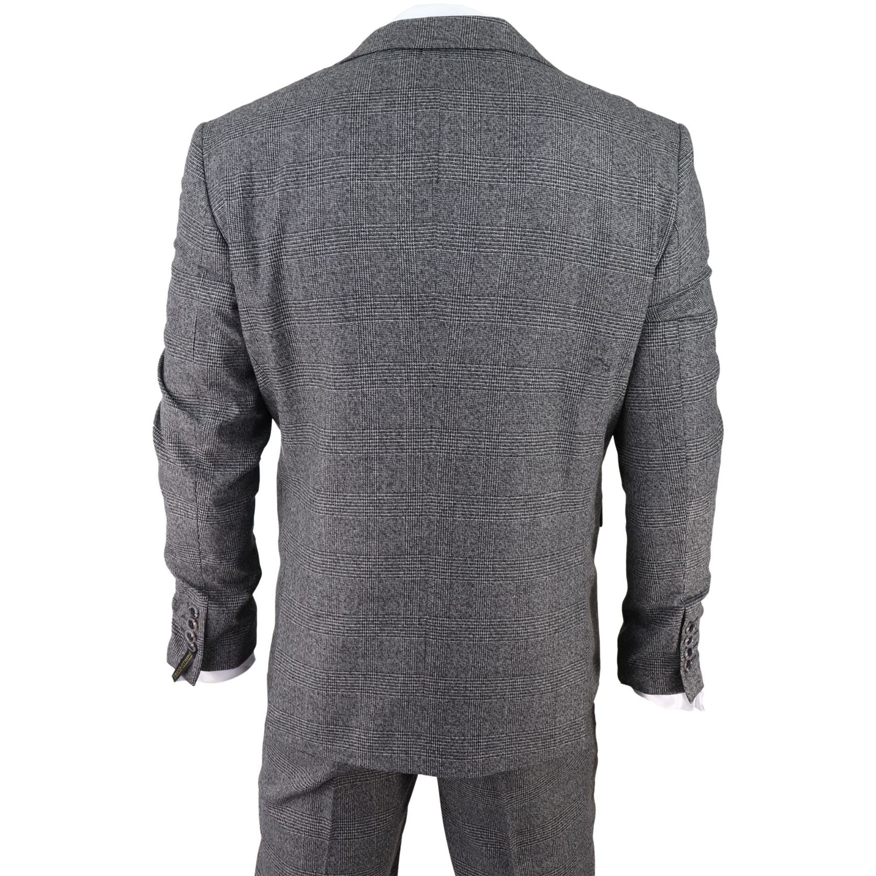 Mens Classic 3 Piece Suit Prince Of Wales Check Grey Tailored Fit Vintage Wedding