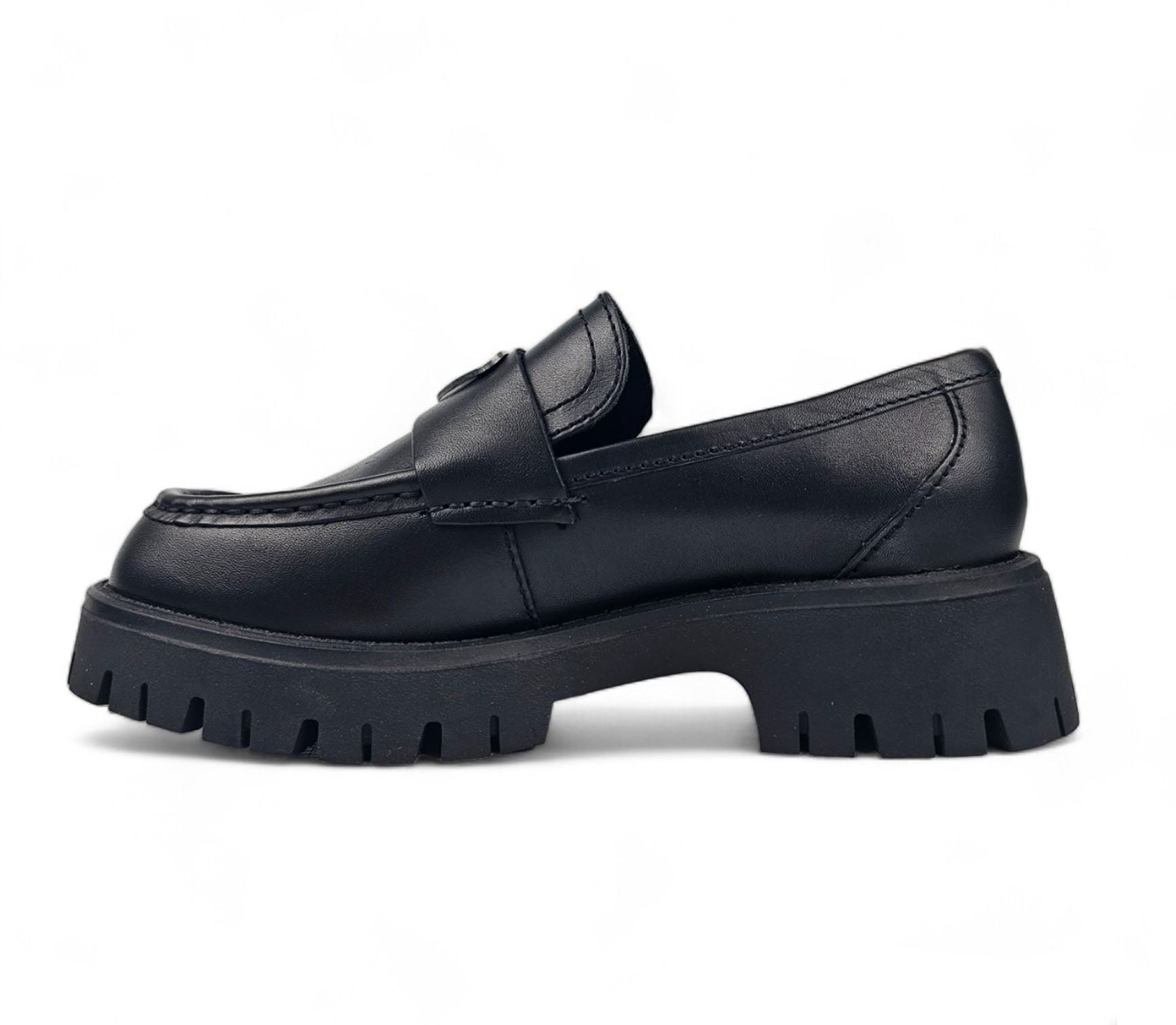 Throne - Women's Black Slip On Chunky Leather Loafers