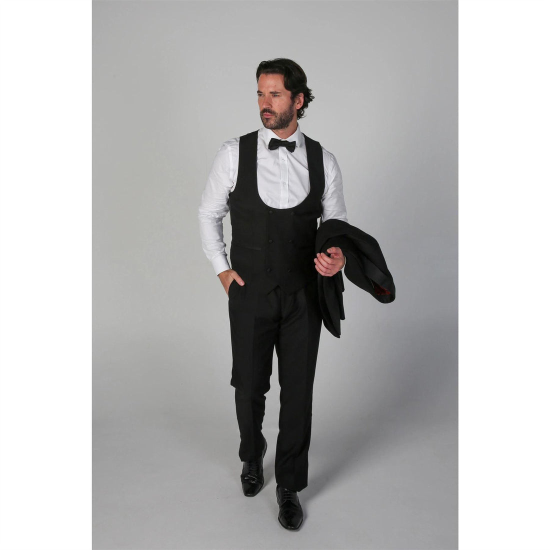 Men's Black Waistcoat Double Breasted Round Collar Vest - Knighthood Store