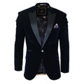 Mens Soft Velvet Black Navy 1 Button Dinner Jacket Tuxedo Blazer Smart Casual Fit - Knighthood Store