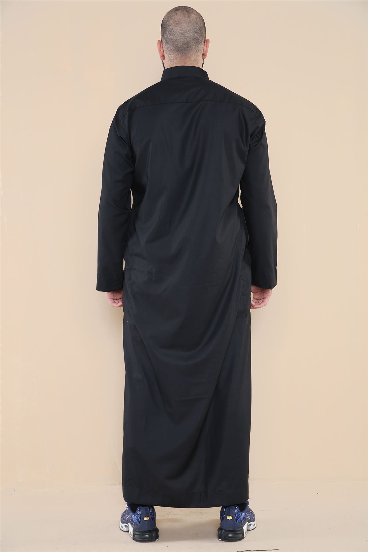 Mens Thobe Jubba Turn Down Collar Islamic Muslim Cotton Kaftan Dress Robe Arabic