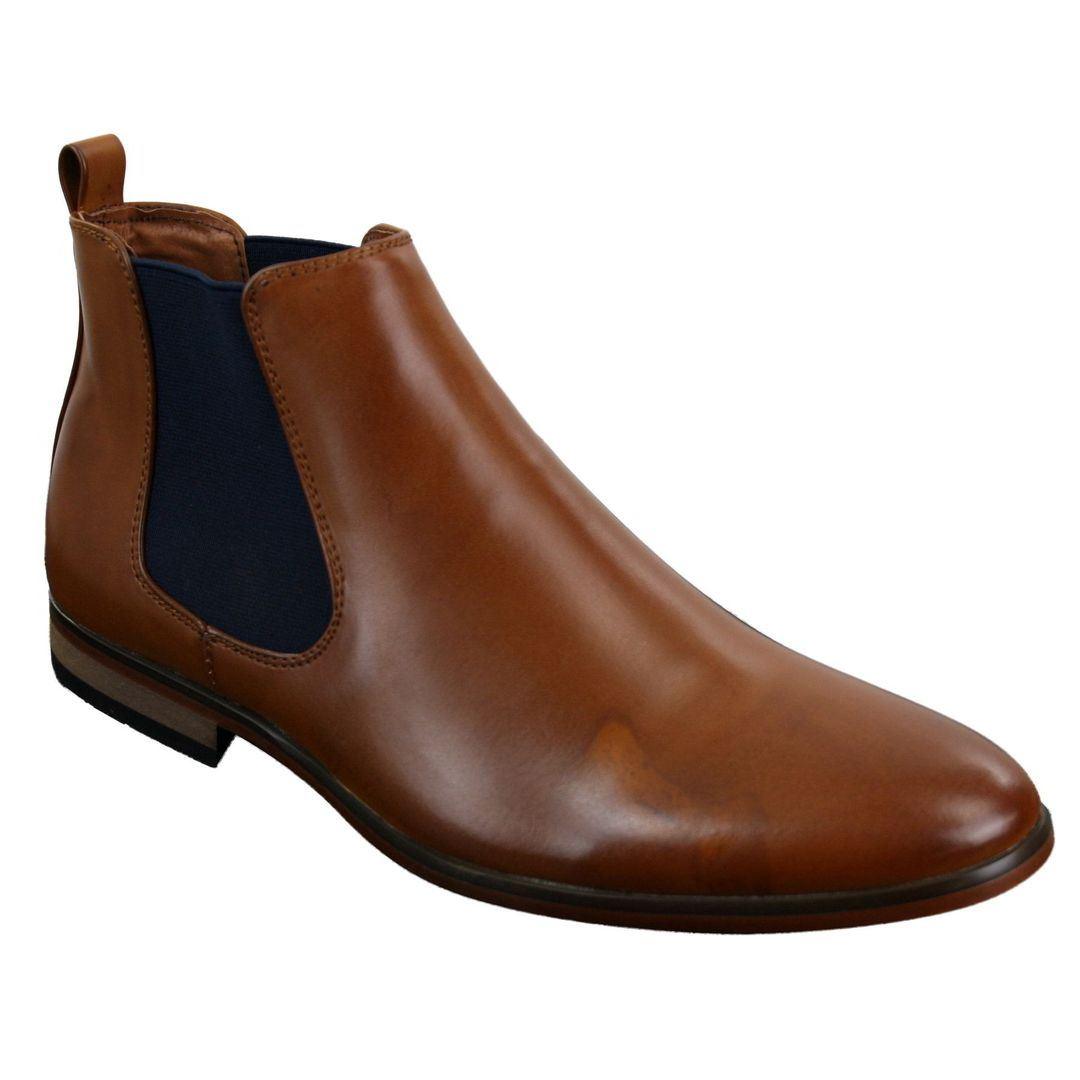 Mens Italian Leather Slip On Ankle Boots Smart Casual Desert Chelsea Dealer Brown - Knighthood Store