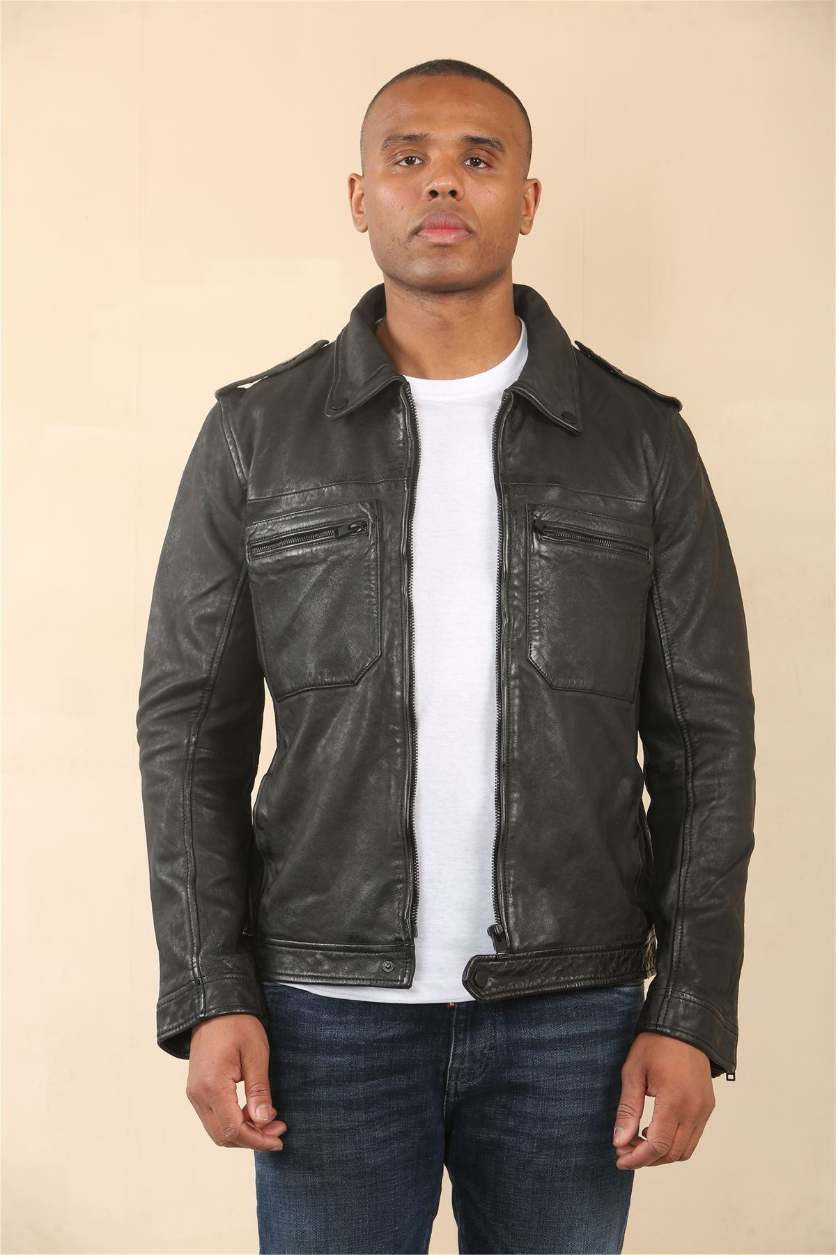 Men's Classic Black Leather Shirt Jacket