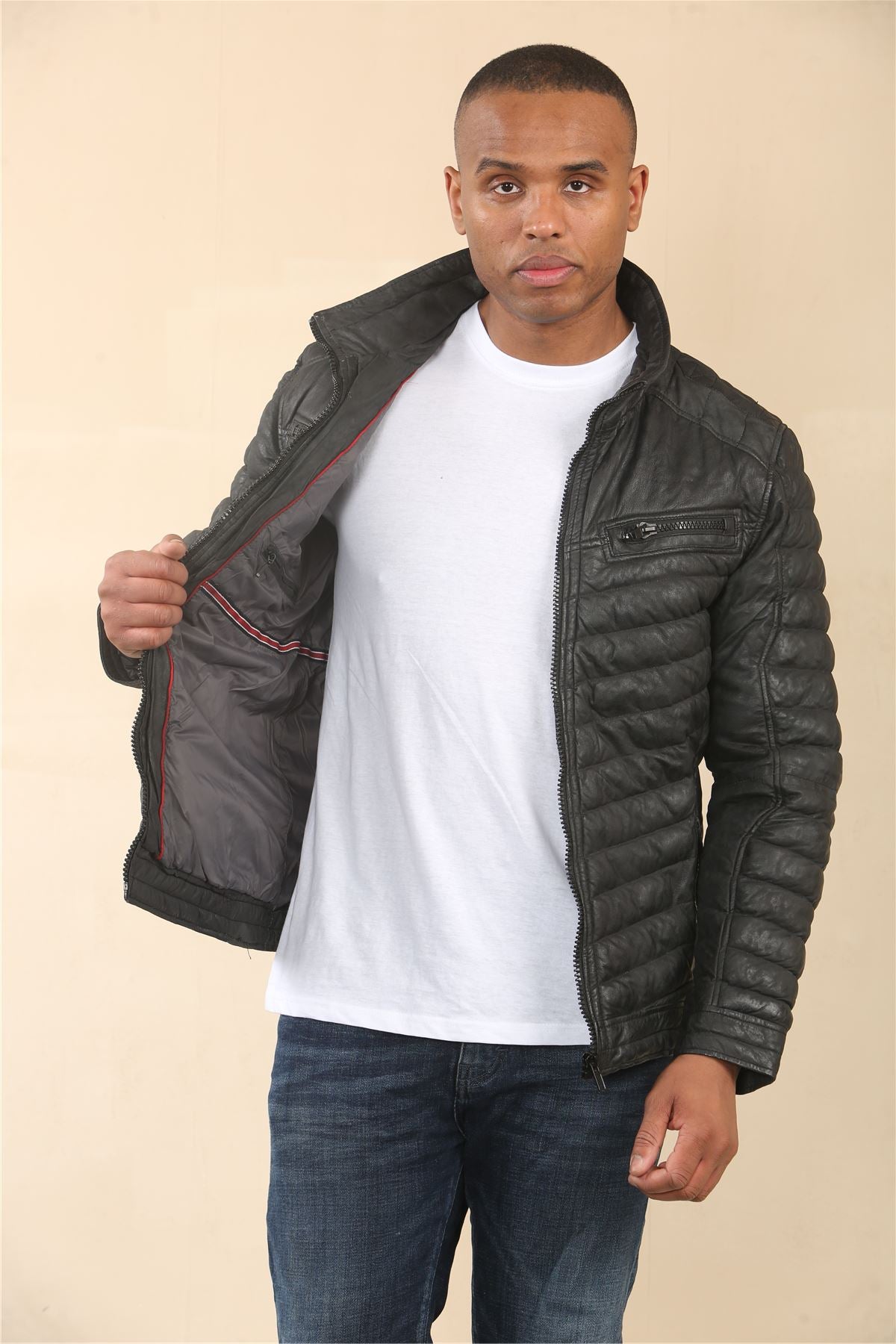 Men's Quilted Puffer Soft Napa Leather Jacket