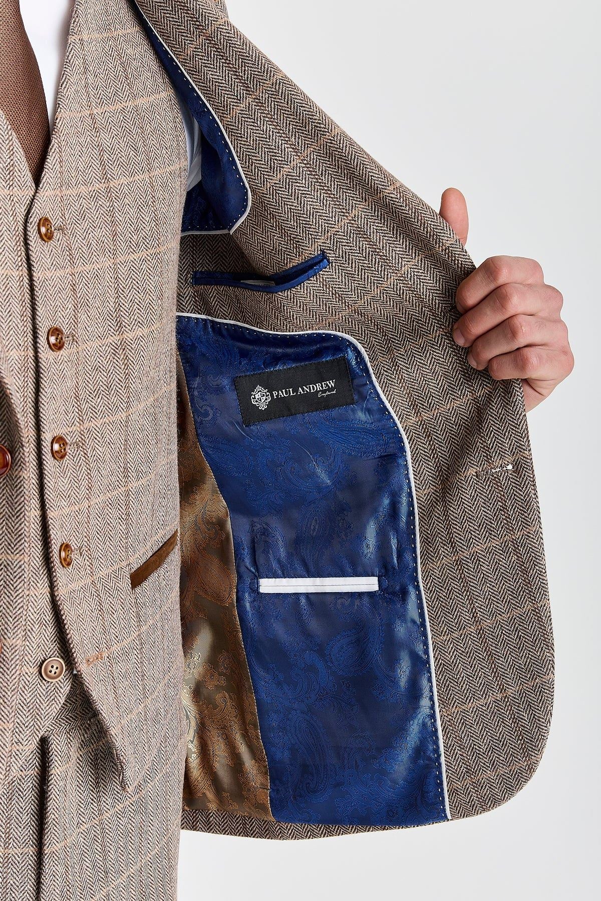 Harris - Men's Brown Tweed Herringbone Check Blazer