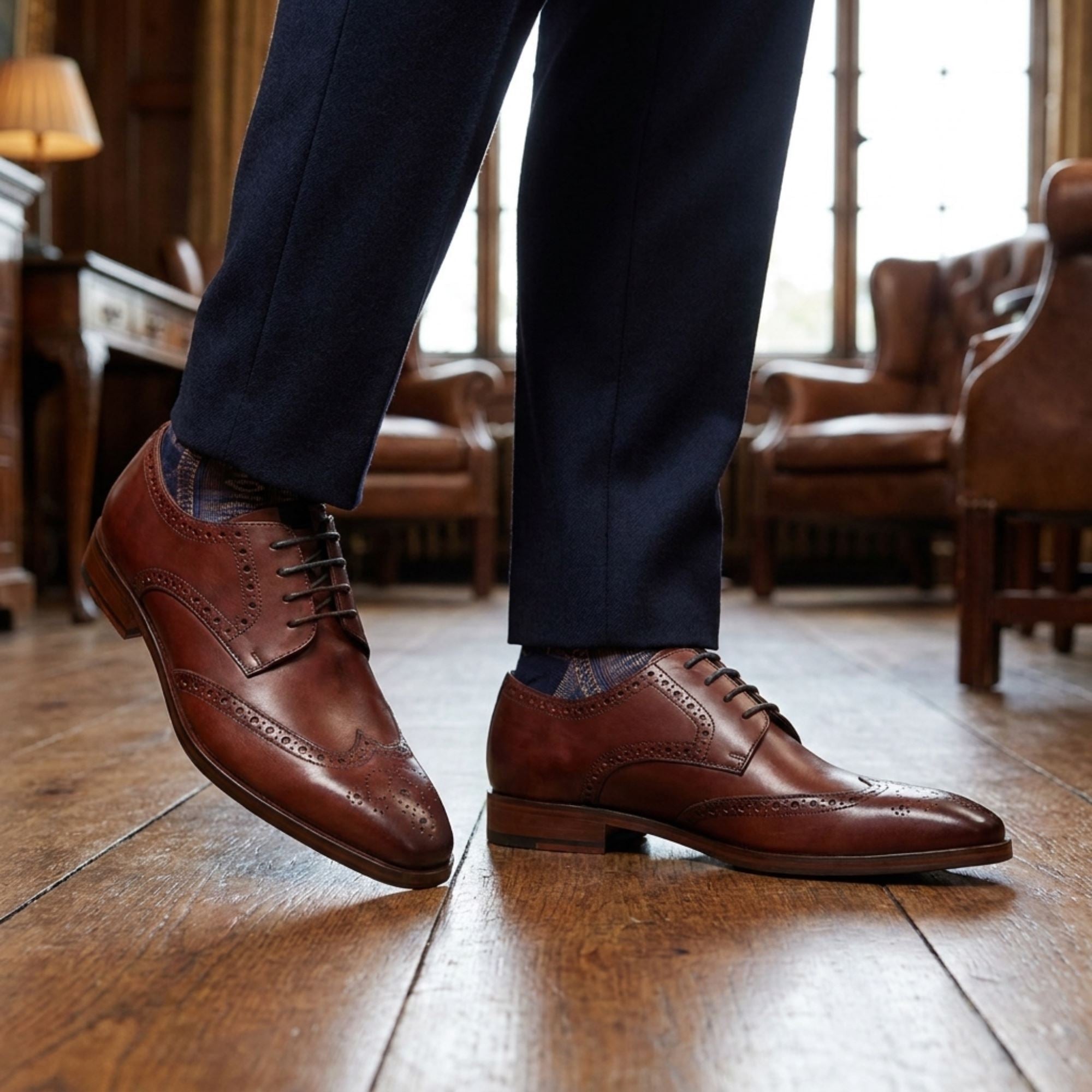 Men’s Burgundy Leather Oxford Derby Classic Formal Lace-Up Brogue Shoes