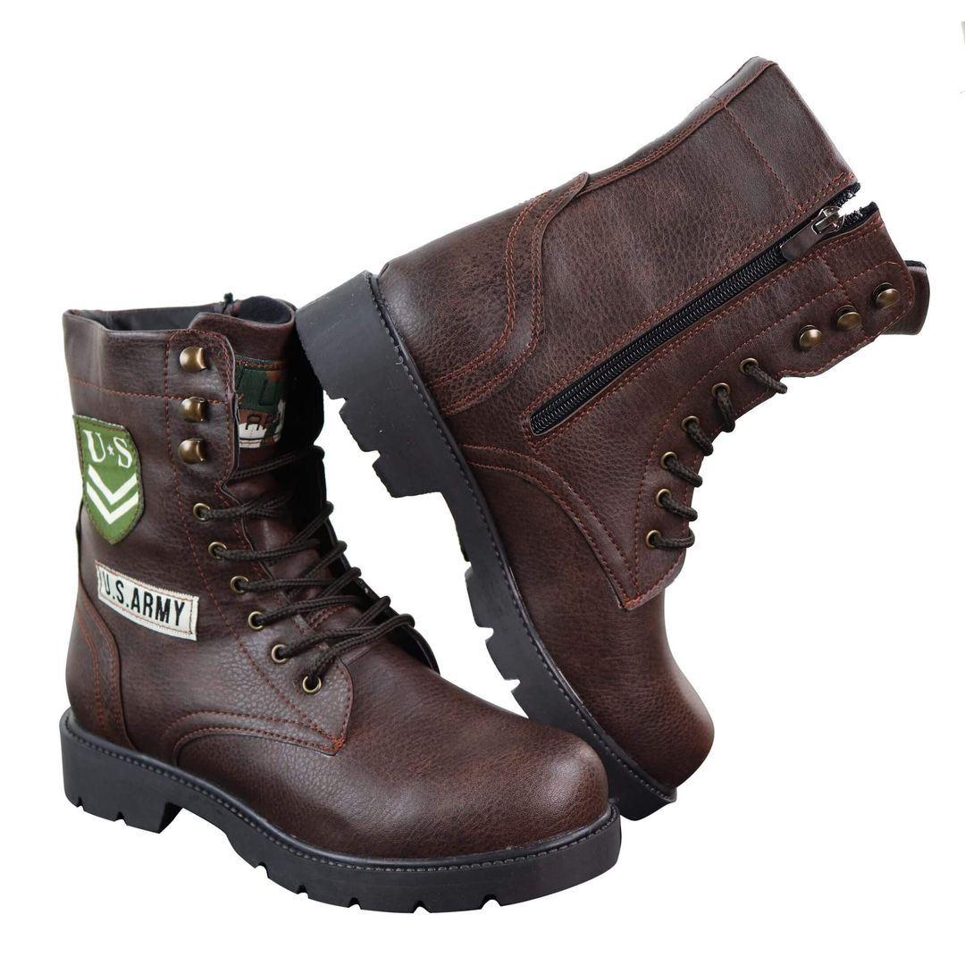 Mens US Military Army Laced Zip Ankle Boots Casual Combat Hiking PU Leather - Knighthood Store