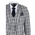 Men's Blazer Grey Blue Checked Classic Sport Coat Plaid Tailored Fit - Knighthood Store