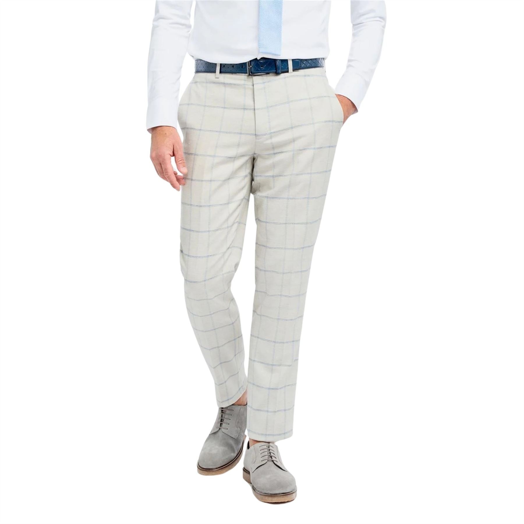 Men's Trousers Grey Checked Linen Suit Pants