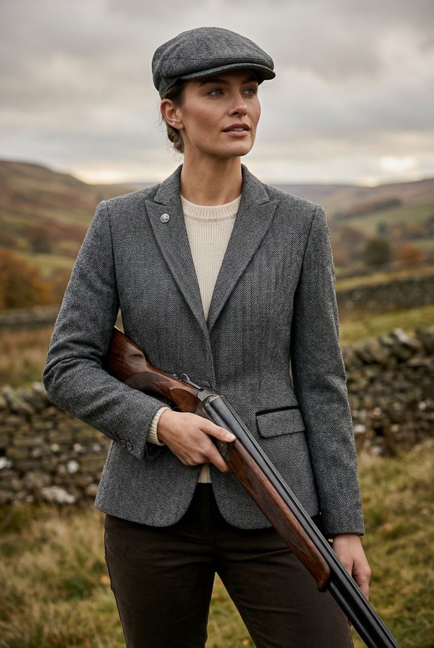 IMW-03 - Women's Grey Tweed Herringbone Blazer Waistcoat