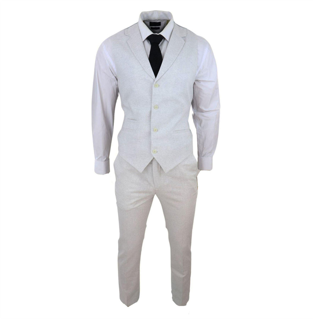 Mens Summer Suit Waistcoat Trousers Linen Smart Formal Light Grey Wedding - Knighthood Store