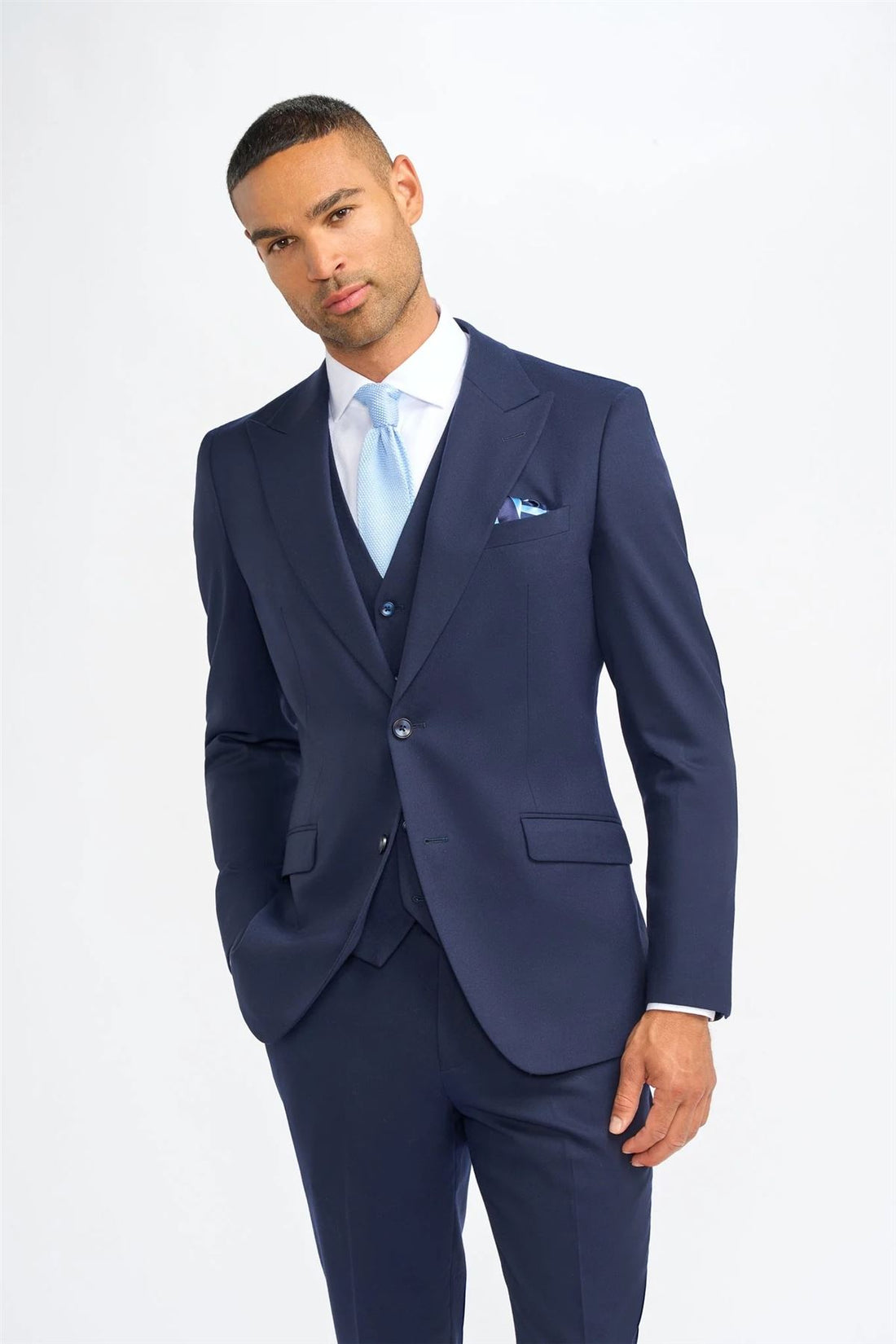 Men's Suit Navy Blue 3 Piece Wool Tailored Fit Formal Dress