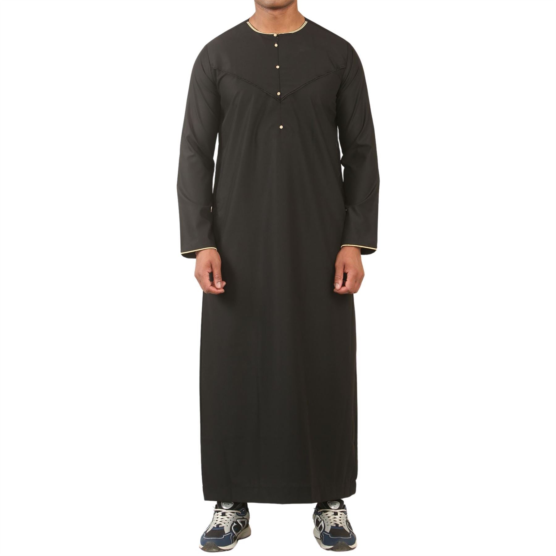 Men's Thobe Emirati Omani Jubba Islamic Clothing Muslim Kaftan Eid Robe Arab Gold Embroidery