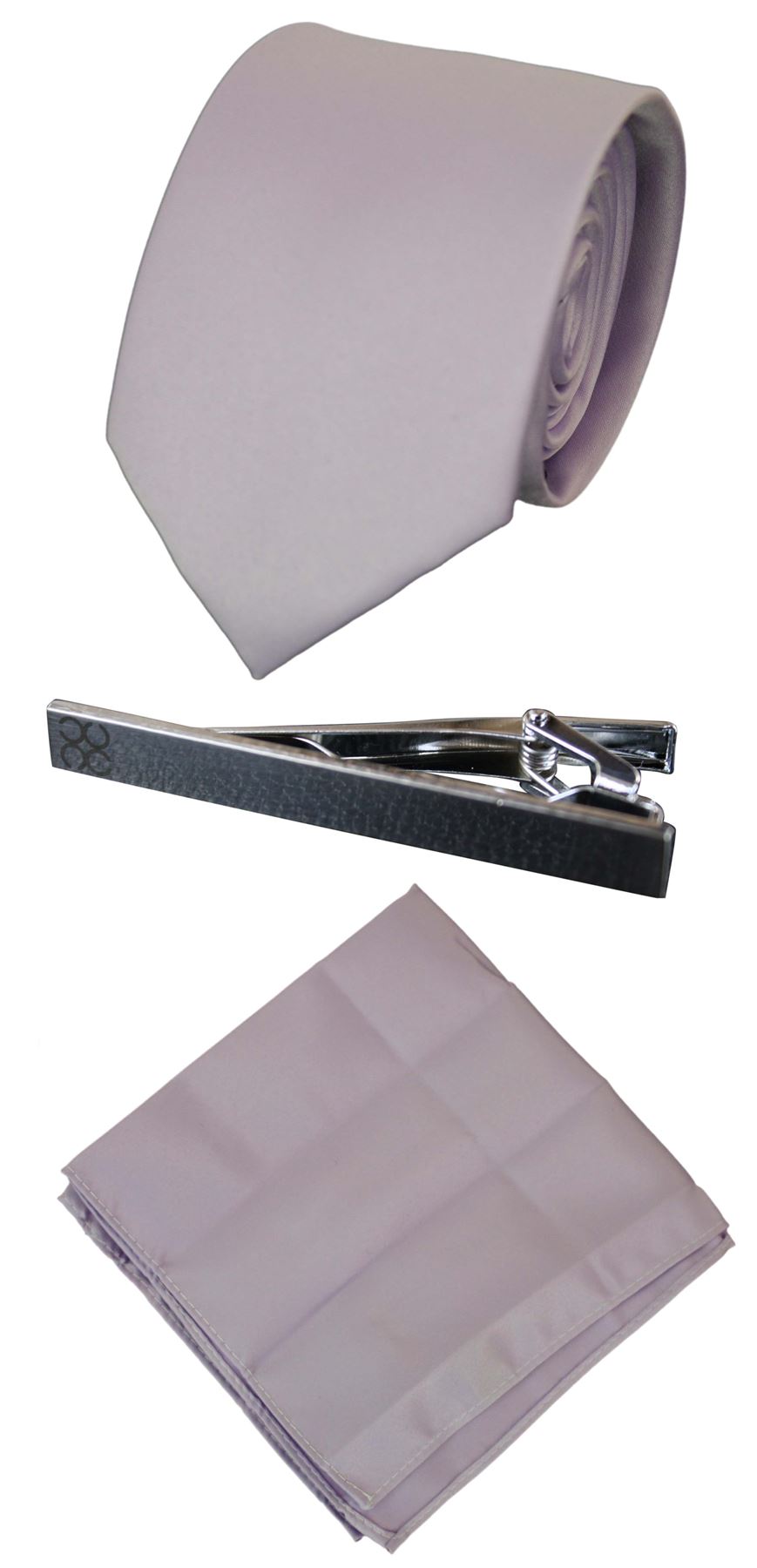 Mens Matching Satin Silk Tie Hanky Hankerchief & Tie Clip Polka Dot Wedding Prom Office