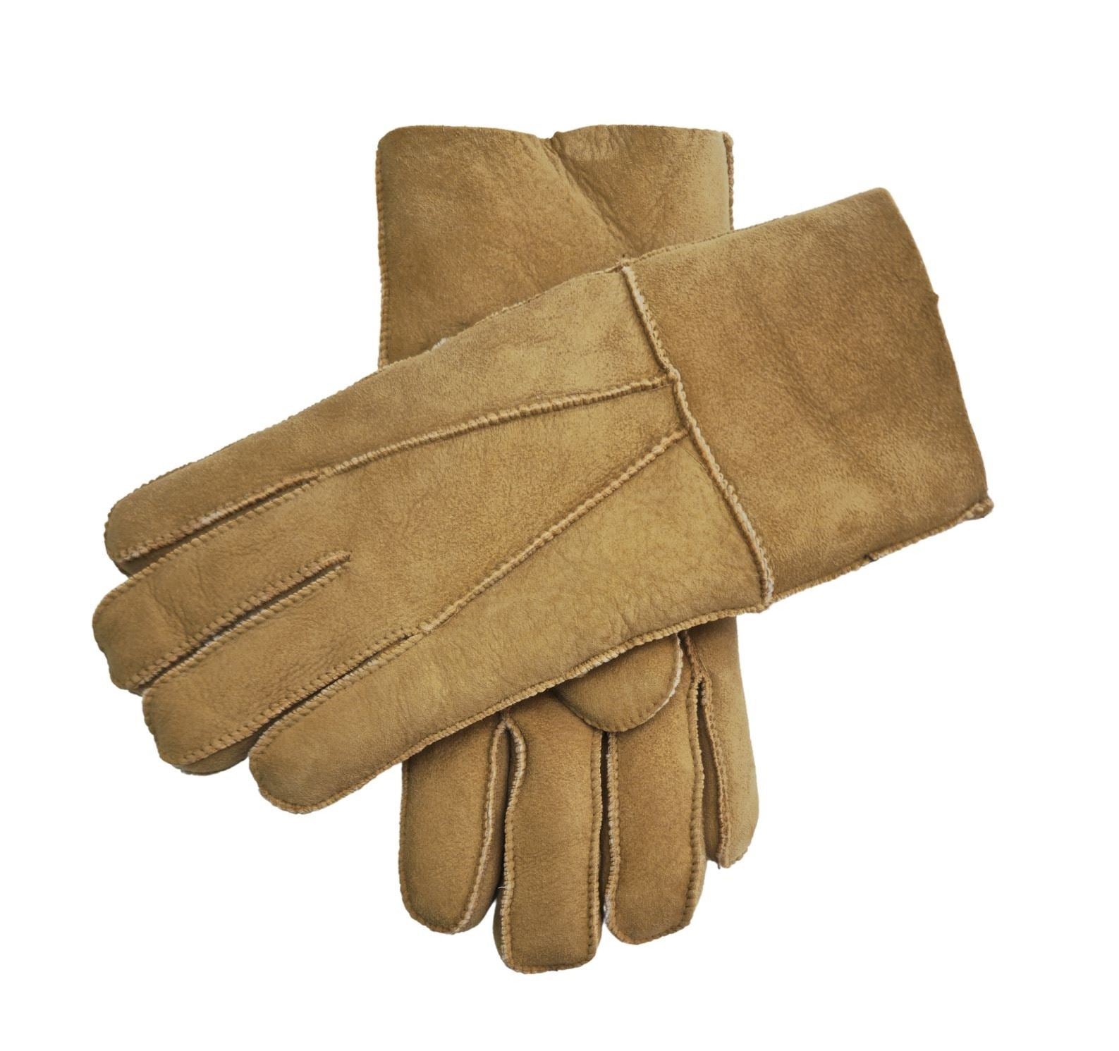 Unisex Suede Leather Shearling Wool Lined Thermal Gloves