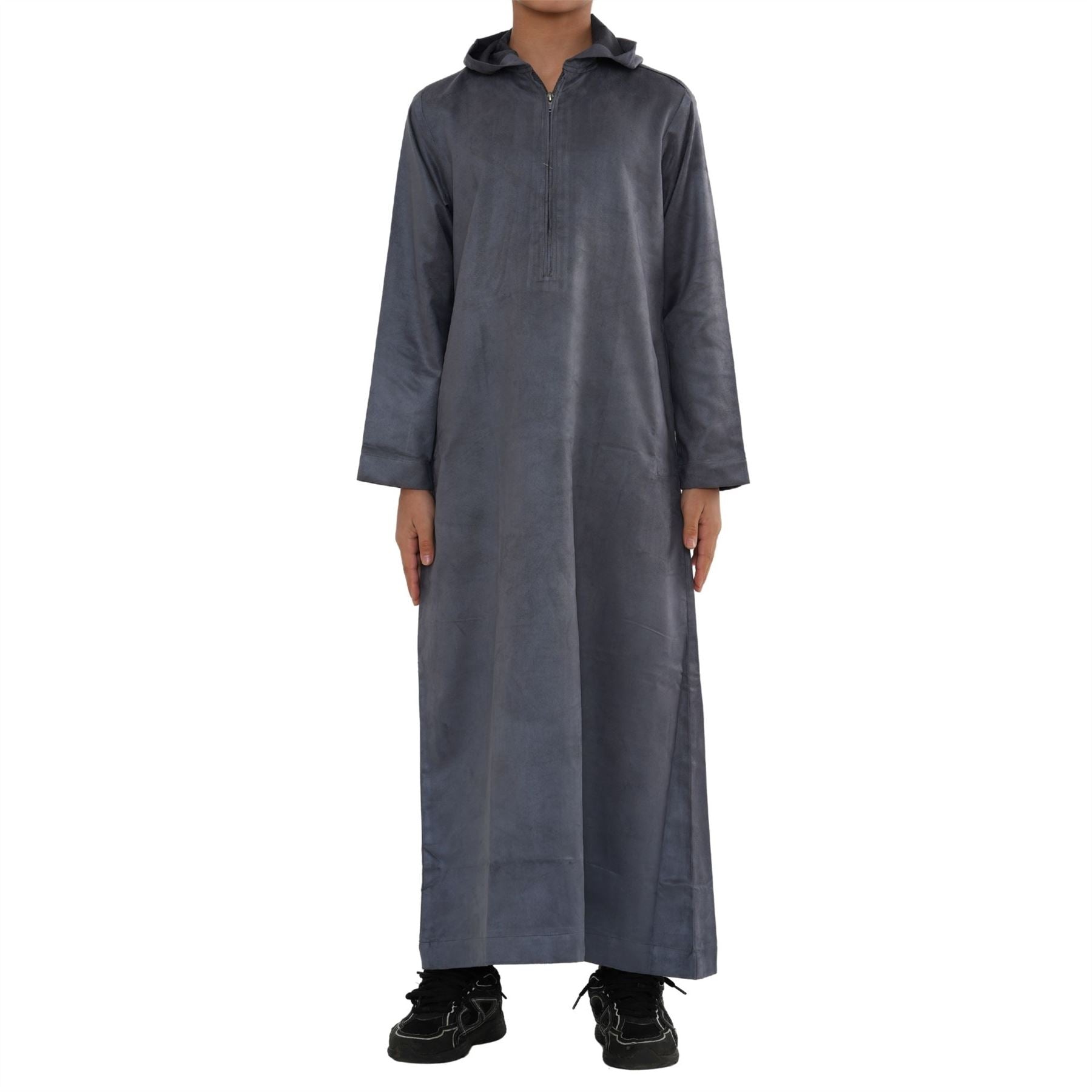 HM12 - Boy's Hooded Suede Emirati Omani Zipped Thobe