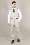 Men's Suit 3 Piece Beige Checked Classic Plaid Tailored Fit Formal Dress - Knighthood Store