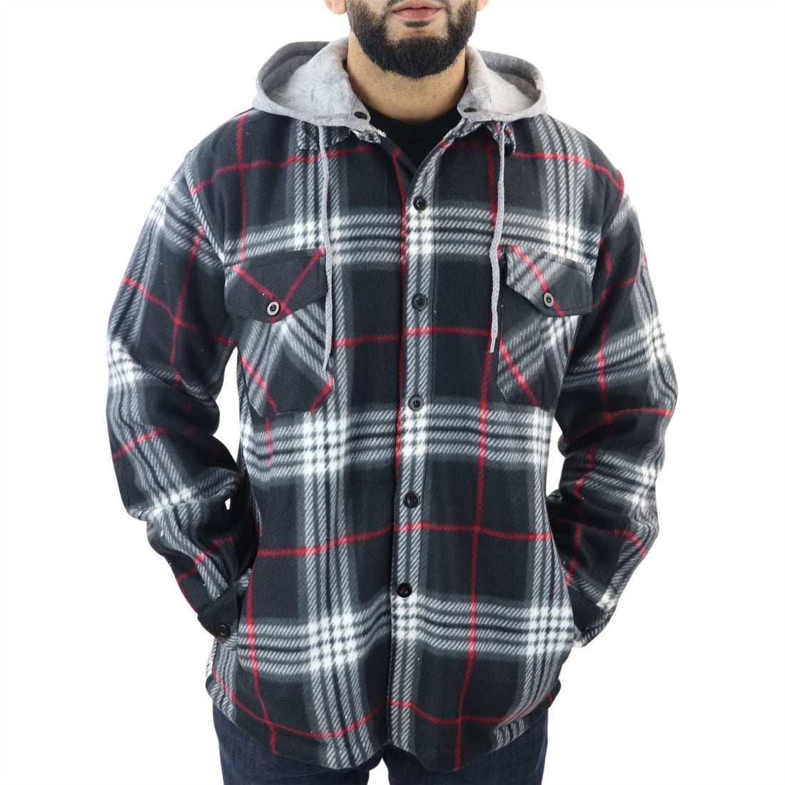 Men's Jumper Thermal Fleece Fur Lined Lumberjack Removable Hooded Buttoned Check Winter Shirt