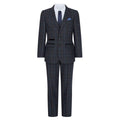 Boys Navy Blue 3 Piece Tweed Suit Herringbone Wine Vintage Retro - Knighthood Store