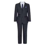 Boys Navy Blue 3 Piece Tweed Suit Herringbone Wine Vintage Retro
