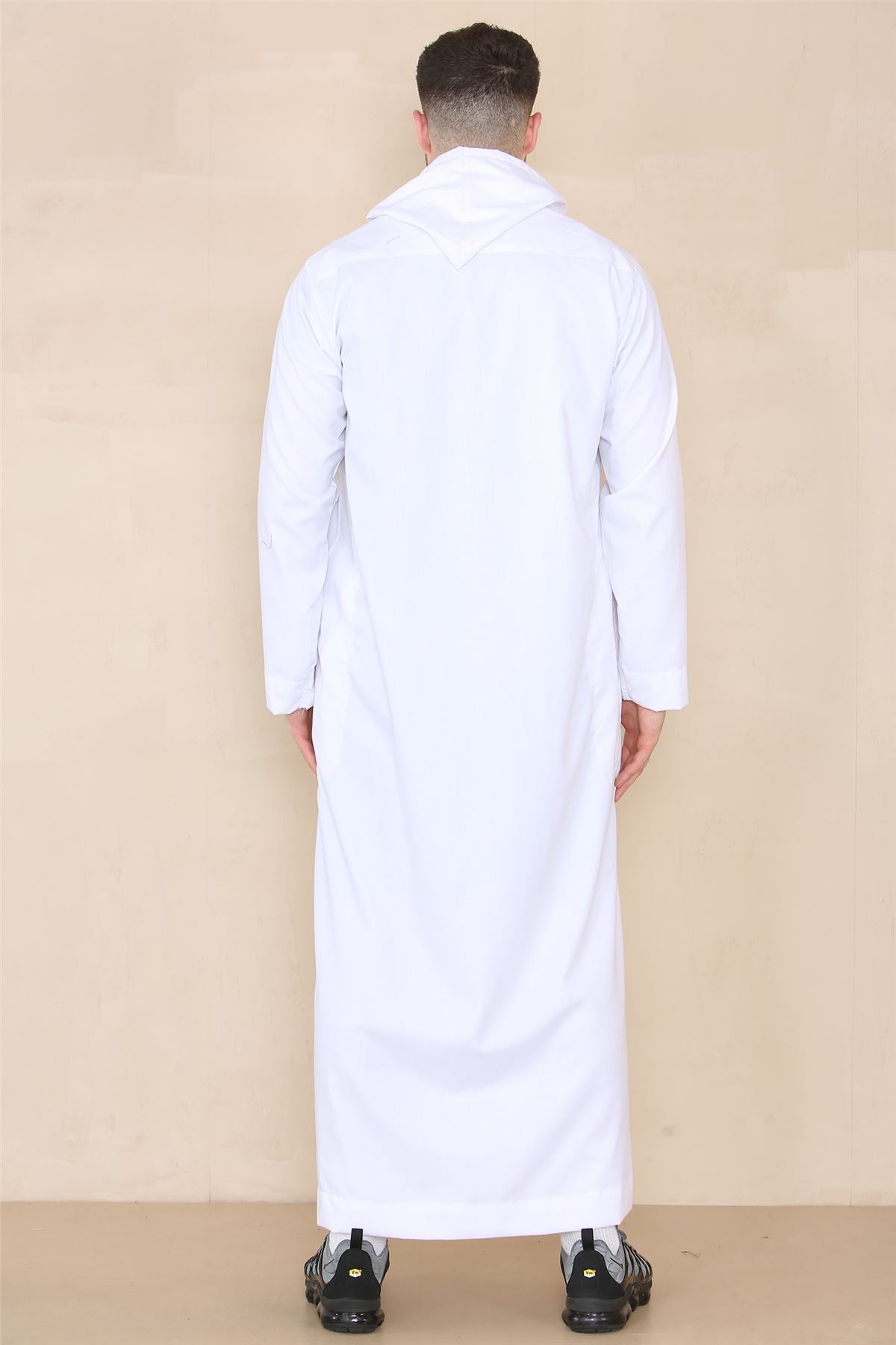 Mens Hooded Thobe Hood Jubba Nehru Stand Collar Islamic Clothing Muslim Kaftan Robe Saudi Slim Regular Fit