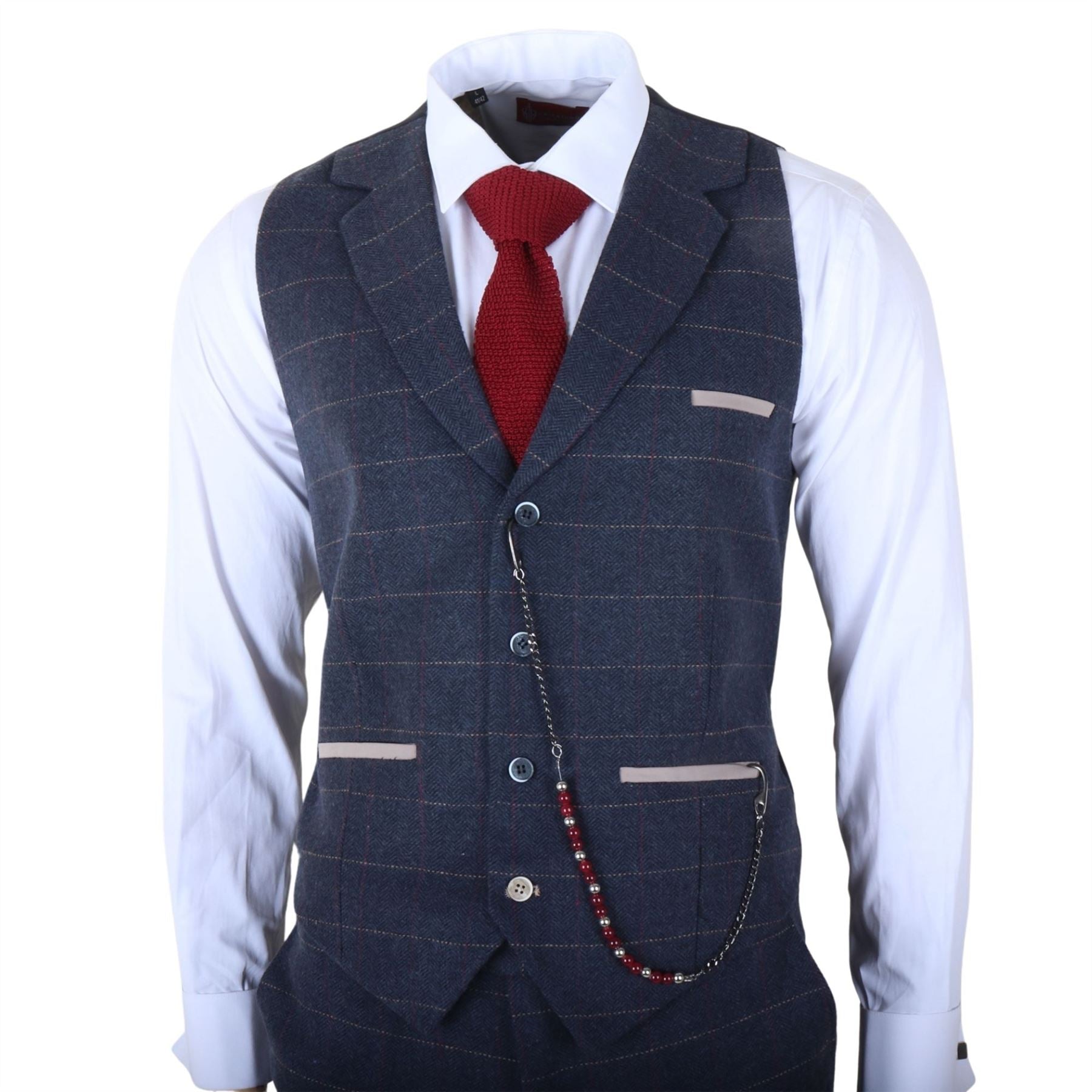 TP-32 - Men's Navy Blue 3 Piece Wool Blend Tweed Suit