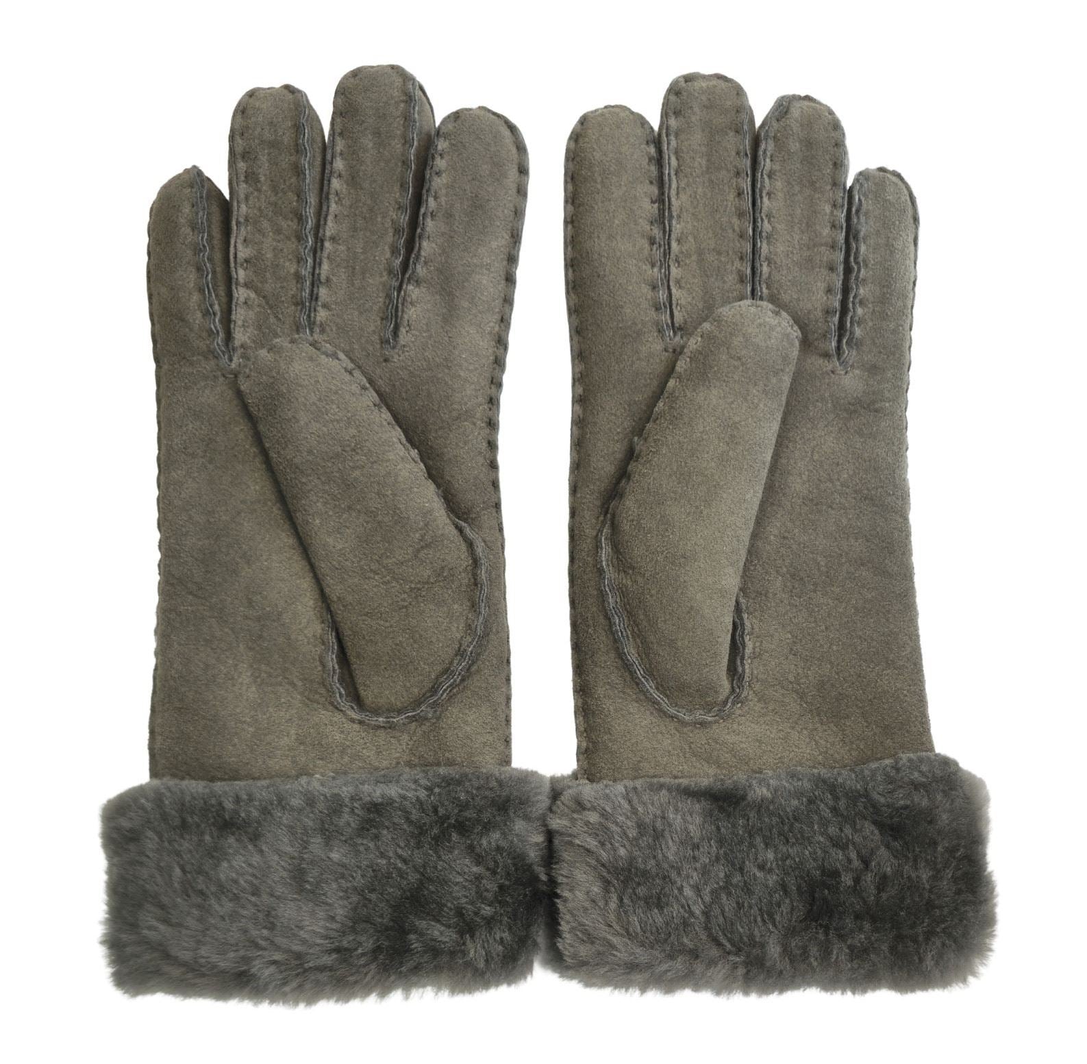 Women's Plush Shearling Cuff Suede Genuine Leather Gloves