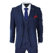 Mens Navy 3 Piece Suit Tailored Fit Smart Formal Classic Wedding Retro Vintage