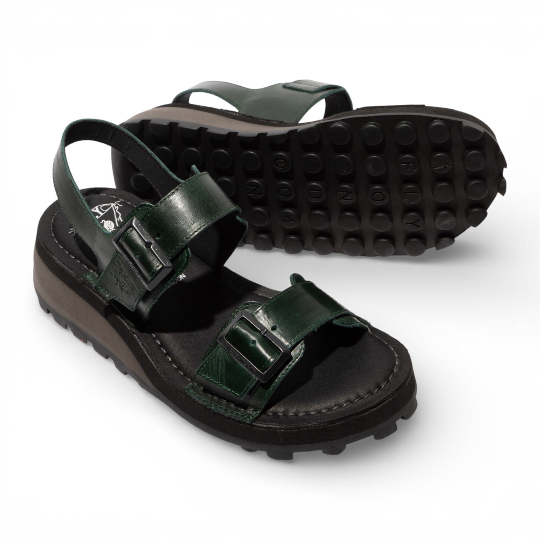 HEIF558FLY - Women’s Green Leather Wedge Buckle Sandals