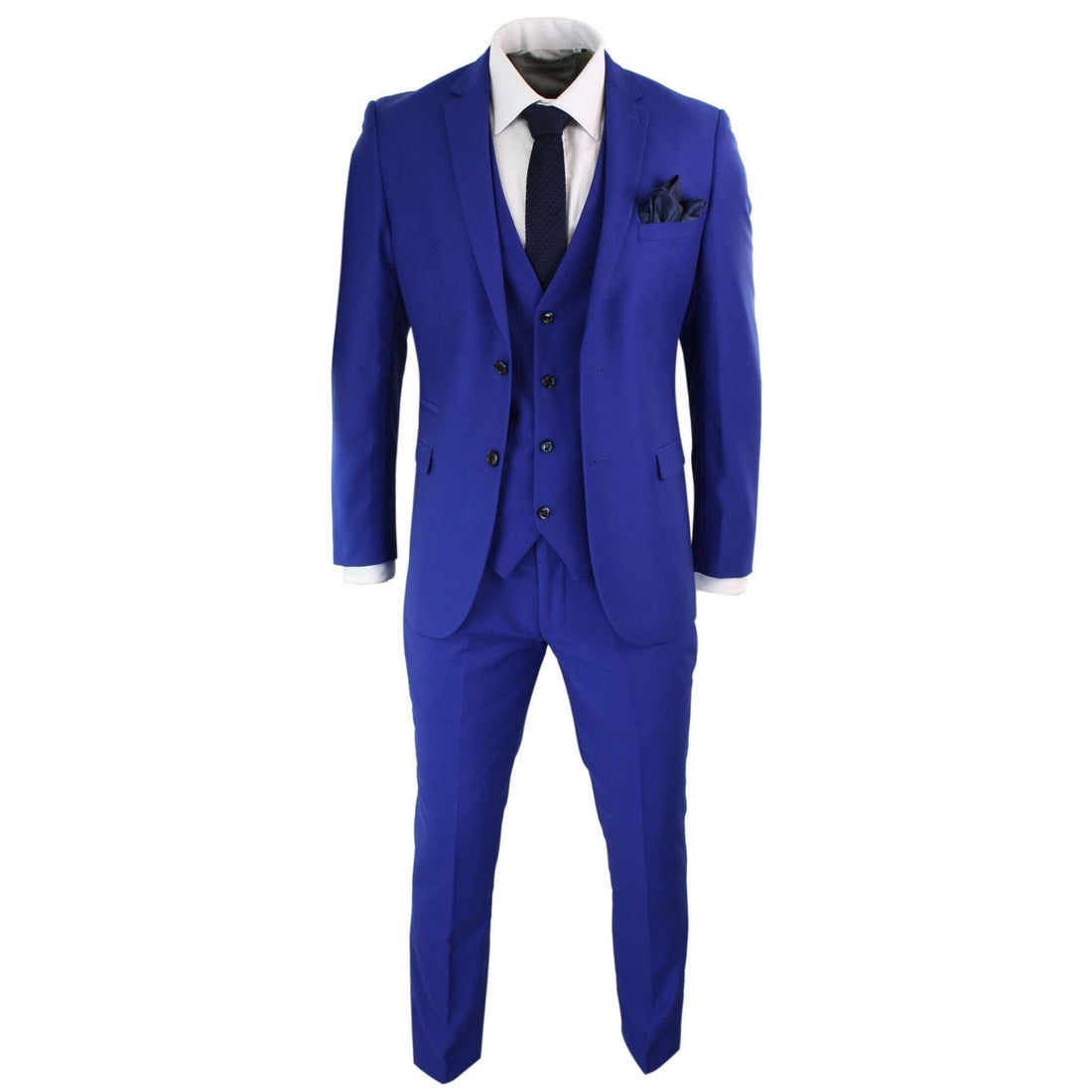 Mens 3 Piece Royal Blue Tailored Fit Complete Suit Best Man Groom Prom Wedding - Knighthood Store