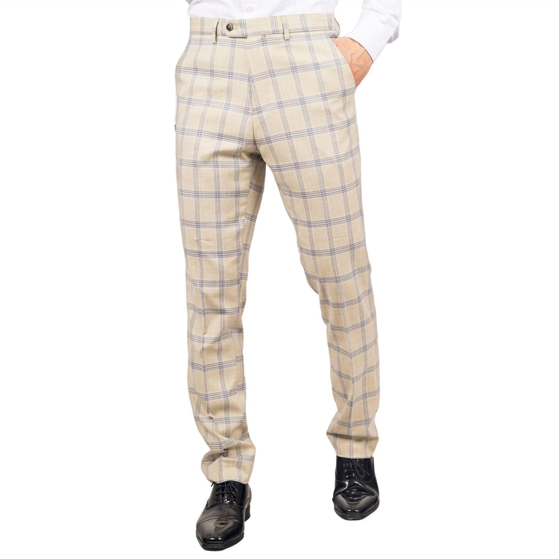 Men's Trousers Beige Checked Casual Formal Pants - Knighthood Store