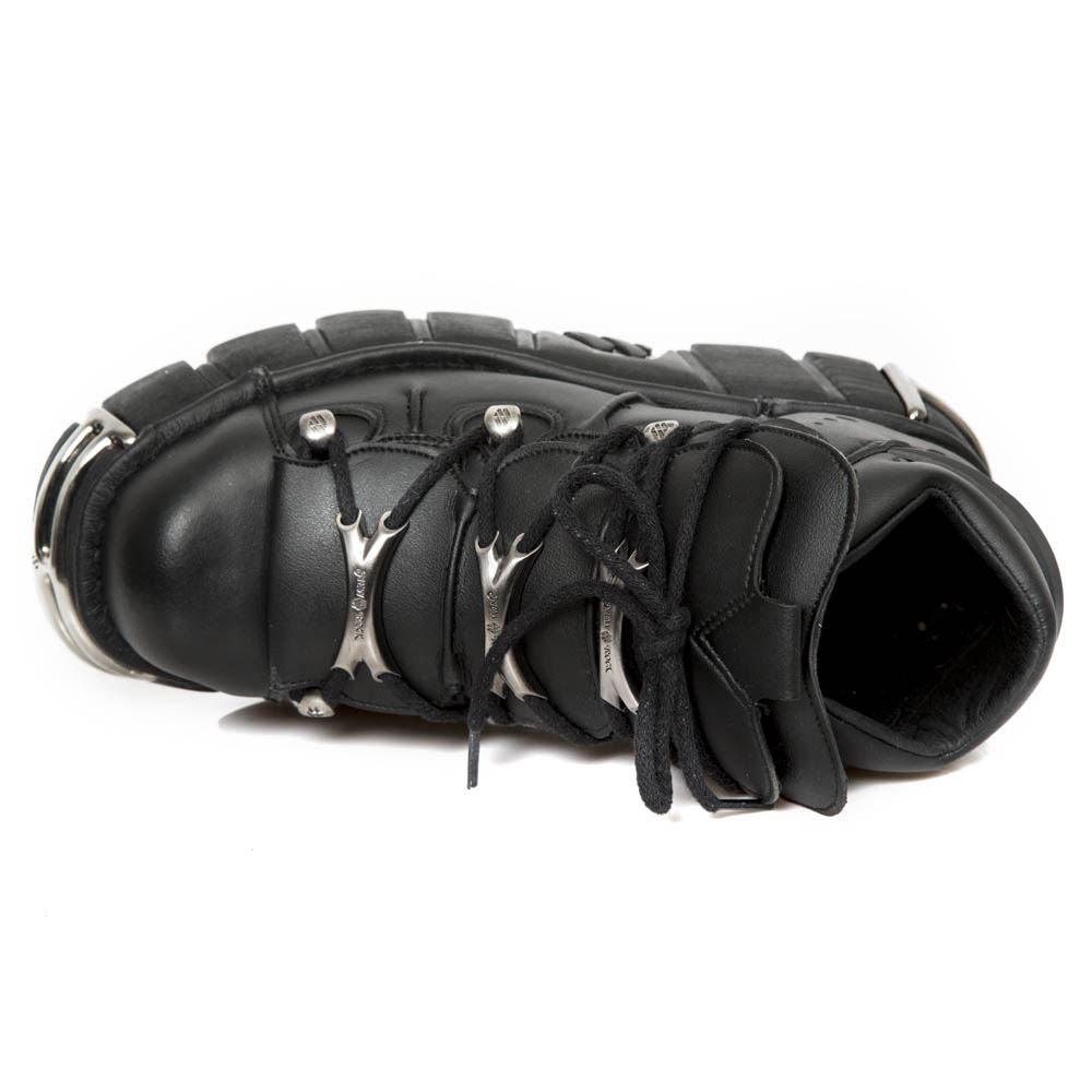 New Rock M-106-VS1 Unisex Metallic Black Vegan Leather Gothic Punk Rock Boots - Knighthood Store