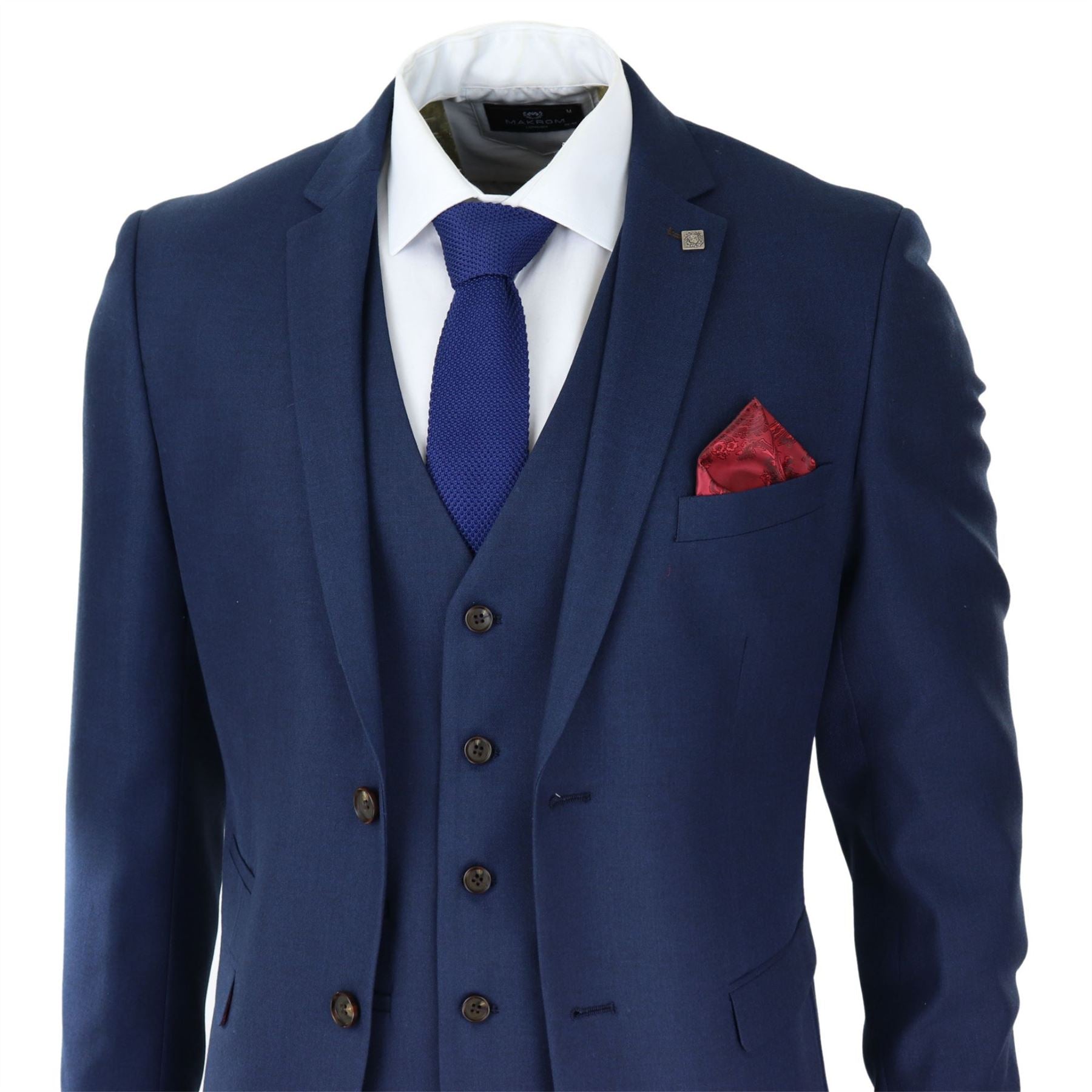 Mens Navy 3 Piece Suit Tailored Fit Smart Formal Classic Wedding Retro Vintage