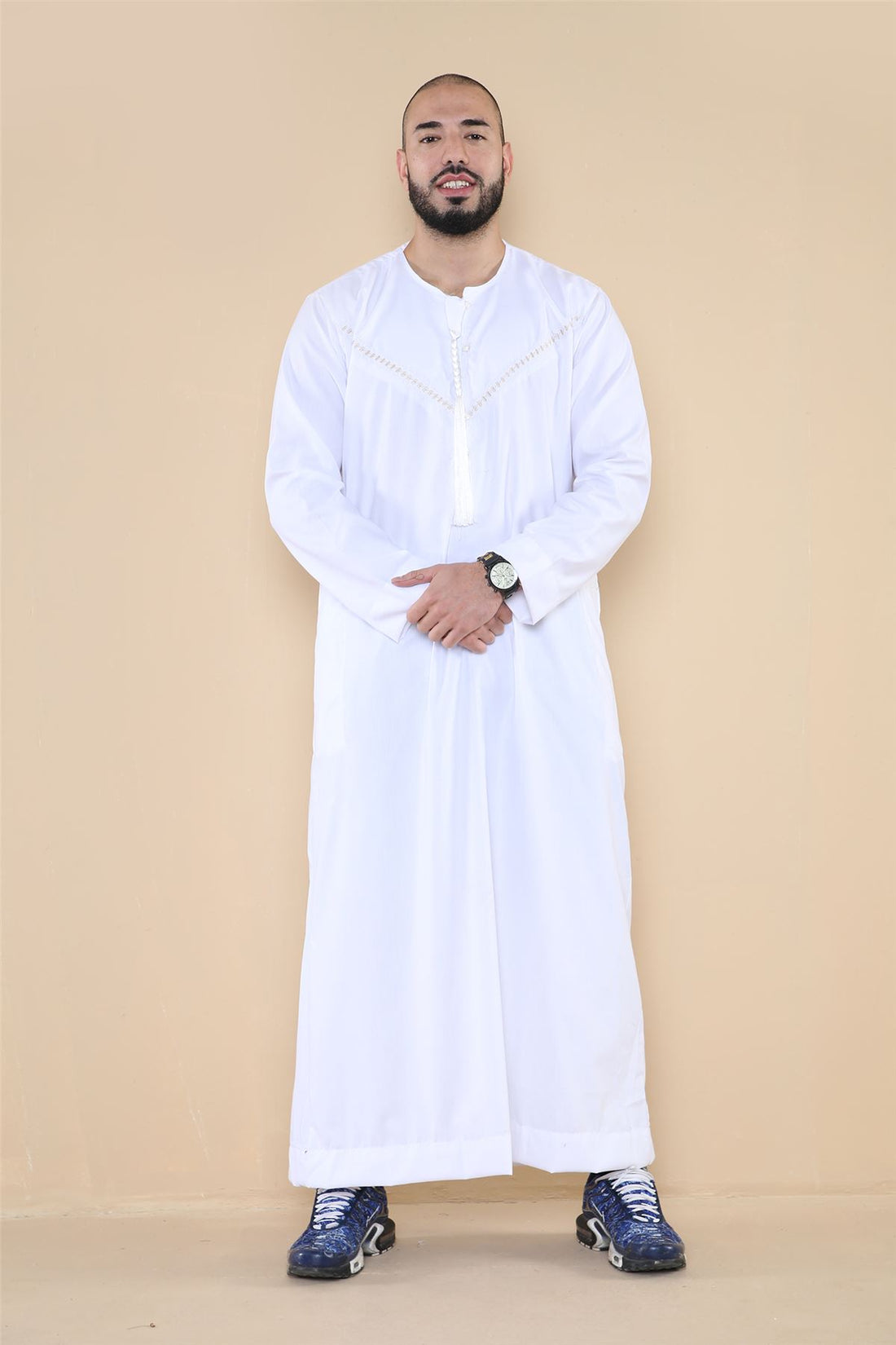 Mens Thobe Jubba Islamic Clothing Muslim Kaftan Emirati Omani Robe Casual Cotton