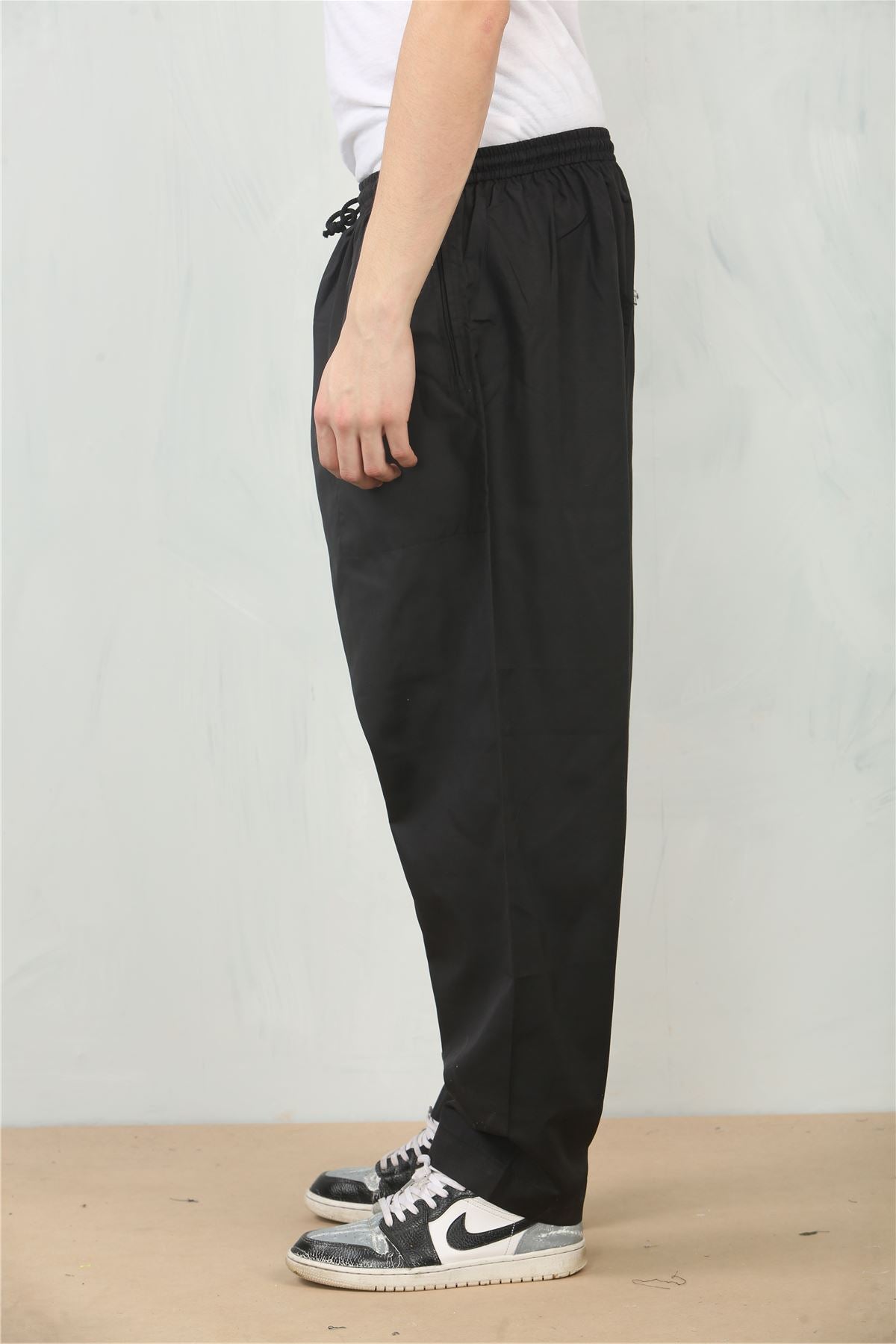 Men's Black Comfort Thobe Trousers Pants Lounge Elasticated Zip Pockets Premium Quality