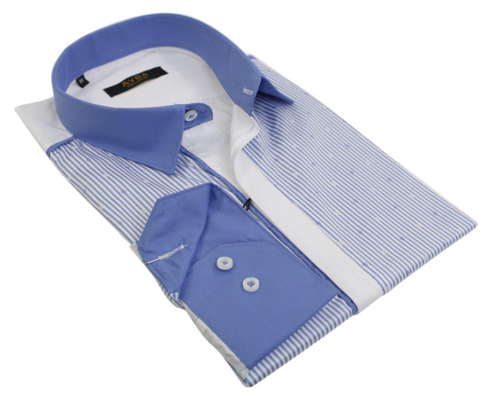 Mens Italian Slim Fit Stripe Shirt Blue Navy Purple White Smart Casual - Knighthood Store