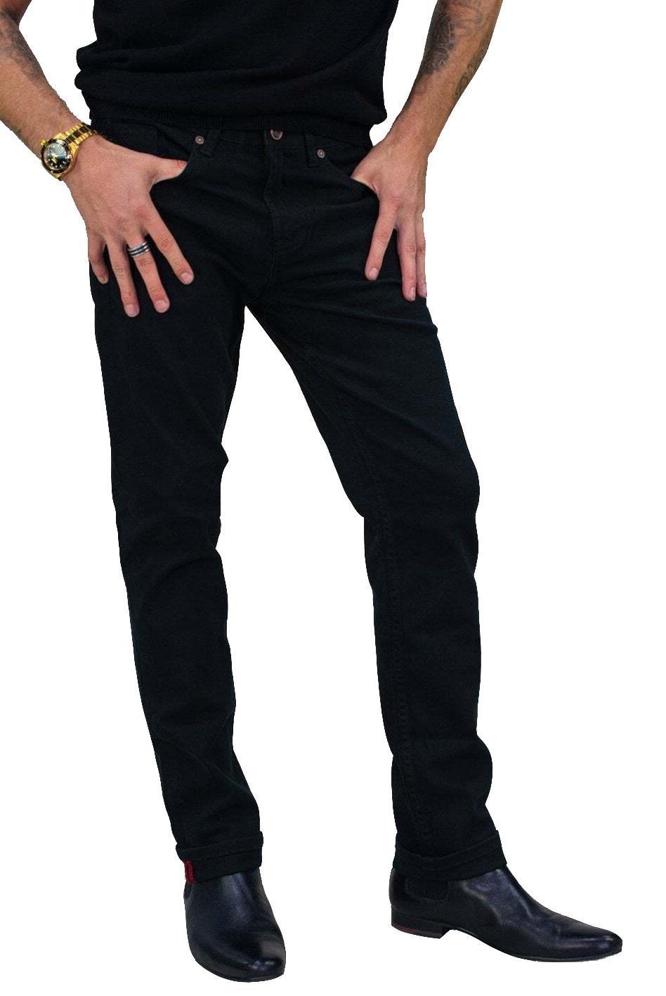 Mens Stretch Denim Jeans Navy Stonewash Black Premium Milano Smart Casual - Knighthood Store