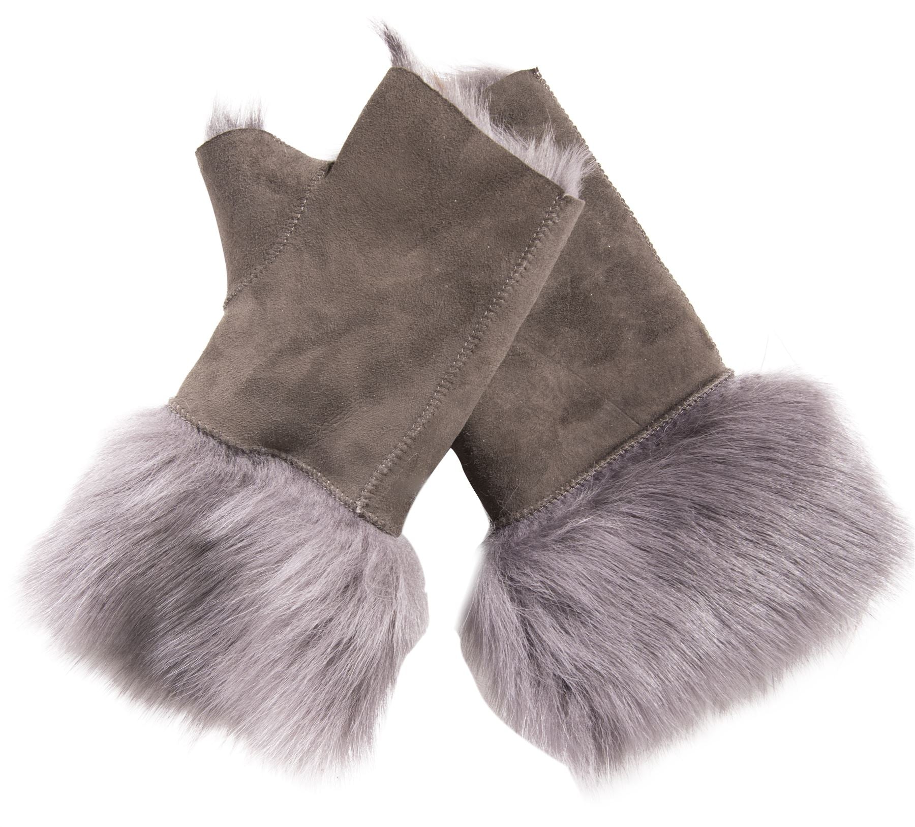 Women’s Suede Leather Shearling Lined Fingerless Gloves