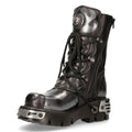 New Rock New Rock 591-S2 Silver Flame Metal Black Leather Emo Punk Goth Boots - Knighthood Store