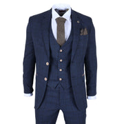 IM11 - Men's Navy 3 Piece Plaid Check Suit
