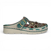 Dorry 01 - Women’s Floral Blue Leather Wedge Slipper