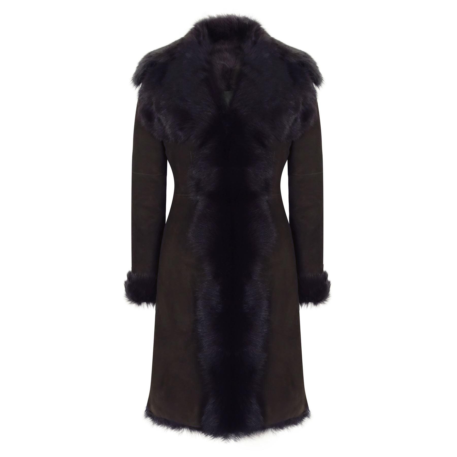 Brown Luxury 3/4 Length Ladies Suede Real Toscana Sheepskin Coat Tailored Fit - Knighthood Store