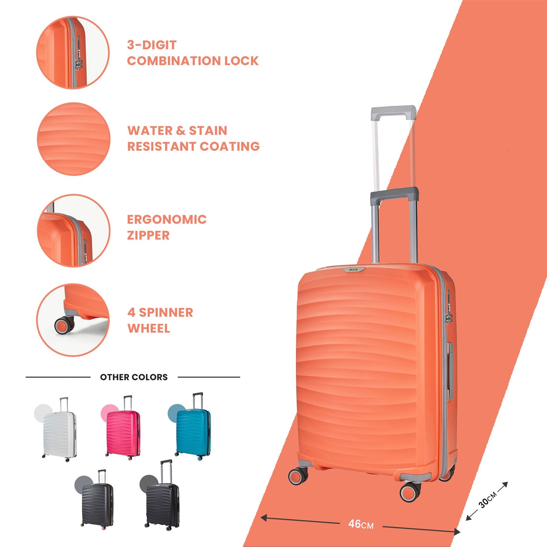Luggage Suitcase Travel Bag Carry On Hand Cabin Check in Expandable Hard-Shell 4 Spinner Wheels Trolley Set | Sunwave