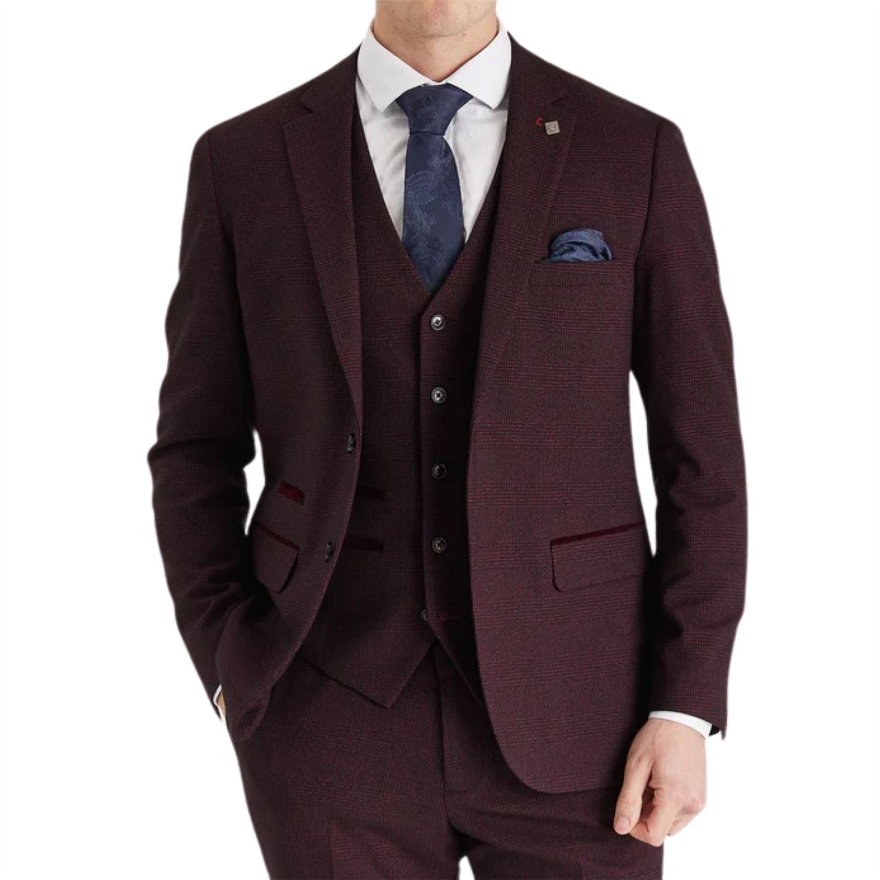 Regent - Men's Wine Checked Tailored Fit Blazer